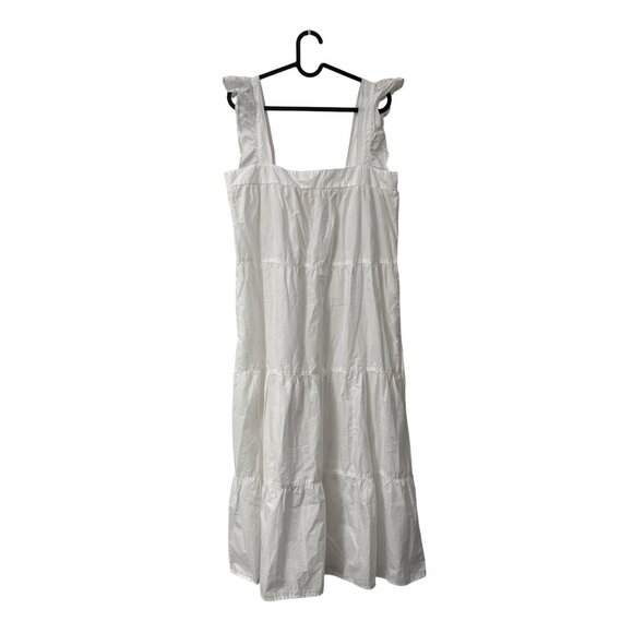 Nation LTD White Camille Easy Sun Dress Tiered Flutter Sleeve Midi Womens Medium - Picture 2 of 7